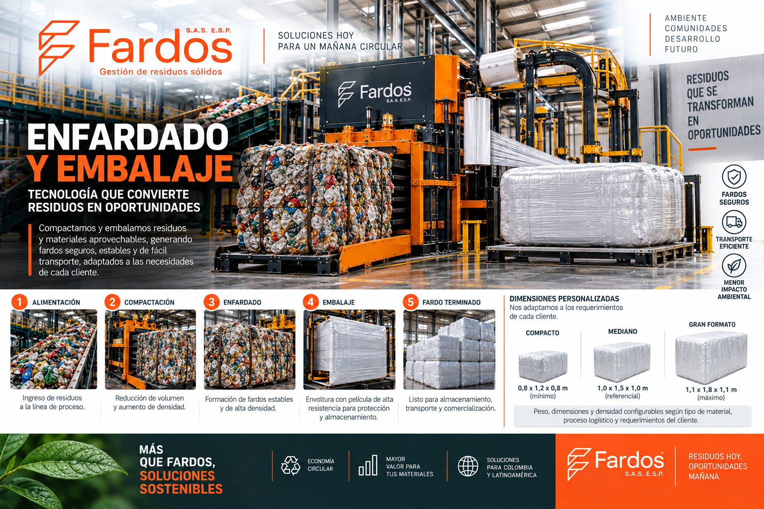 Características técnicas de enfardado y embalaje